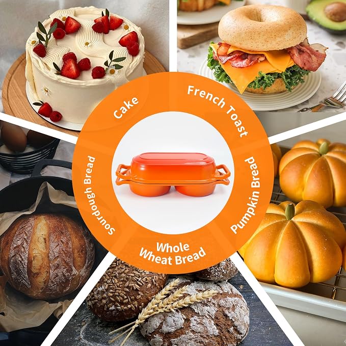 Double Dutch Oven Bread Baker, Enameled Cast Iron 2-in-1 Dual Chamber Sourdough Baker with Lid, Bake 2 Mini Loaves at Once, 500°F Oven Safe, Even Heat, Nonstick Interior for Artisan Bread
