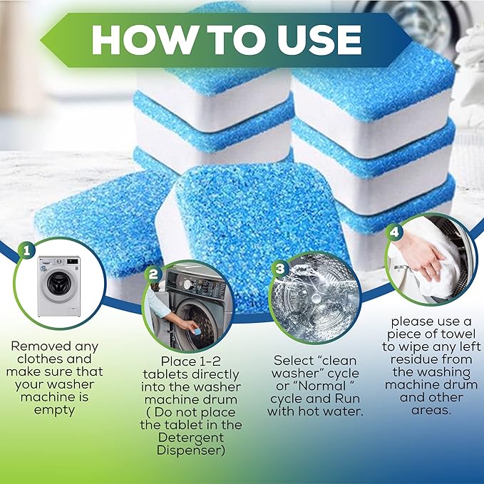 True Fresh Washing Machine Cleaner Descaler 15 Pack Tablets, Deep Cleaning Deodorizer for HE Front & Top Load Washers, Eliminates Odor Buildup Residue Grime, Cleans Drum Pump Valve Hoses Septic Safe,