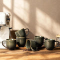theterra Ceramic Coffee Mugs Set of 6, 12 oz Coffee Cups with Handle | Handmade, Suitable for Latte, Tea, Milk, Beer & Hot Cocoa, Olive Green