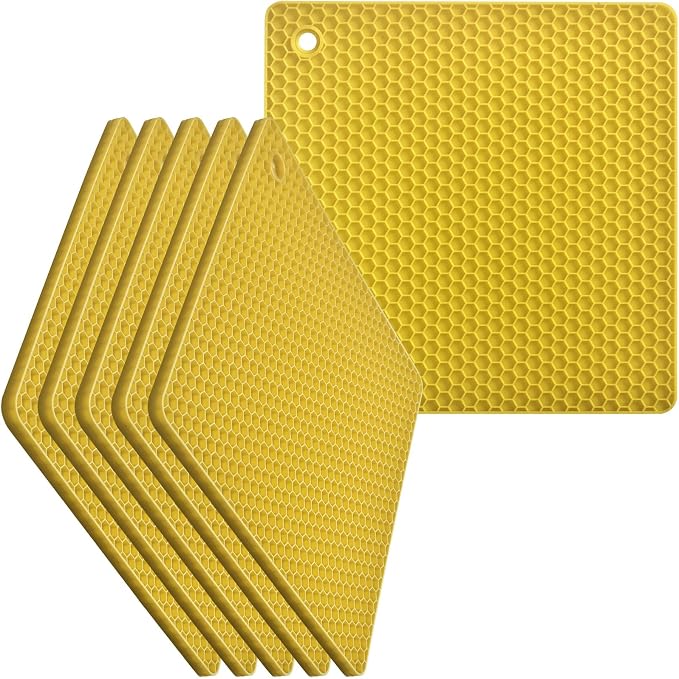 homEdge Silicone Square Trivets Mat, 6 Packs Multipurpose Non Slip Heat Resistant Pot Holder-Yellow
