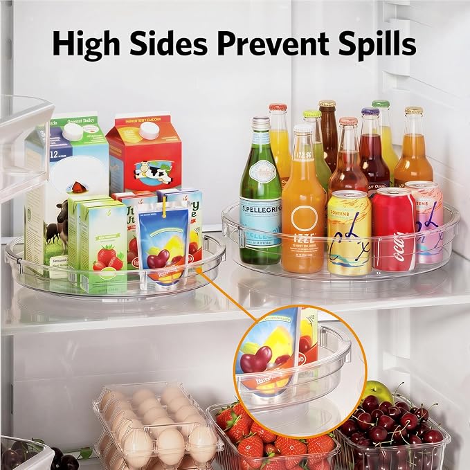LAMU 4 Pack Lazy Susan Organizer, Clear Lazy Susan Turntable for Cabinet, Refrigerator, Table Top, Kitchen, Bathroom, Pantry Organizers and Storage, 2 Sizes Included 12in, 10.6in