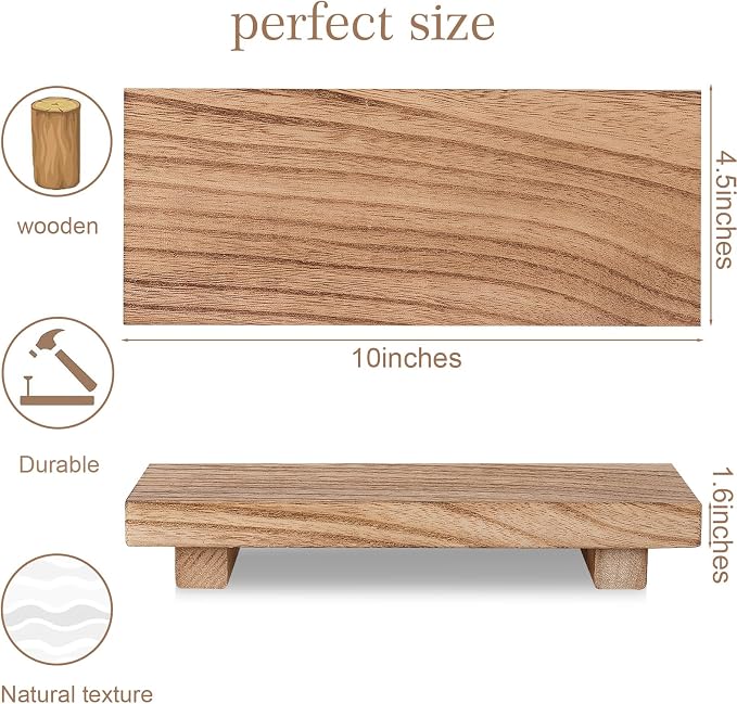 Wood Bathroom Tray Farmhouse Decor Kitchen Soap Holder, 10"x4.5" Brown | Waterproof, Lightweight, Easy Clean, Small Wooden Riser Pedestal Stand Accessories for Office Desk, Vanity, Counter, Sink