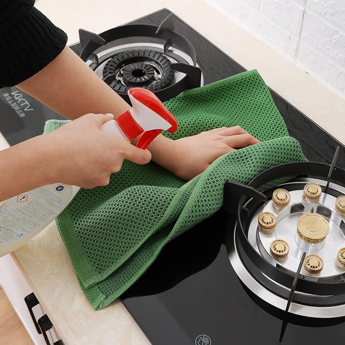 Homaxy 100% Cotton Waffle Weave Kitchen Dish Towels 6-Pack, Grass Green | 13 x 28 Inches, Ultra Soft Absorbent Dish Towels, Quick Drying Cleaning Towels