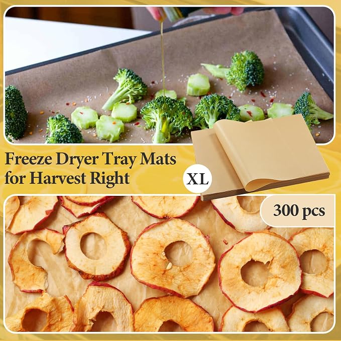 300 PCS Freeze Dryer Tray Mats for Harvest Right Dryer - Freeze Dryer Parchment Paper Set for Medium Trays - Non-Stick Baking Mats One-Off Parchment Paper Harvest Right Accessories (14.3" x 10.2")