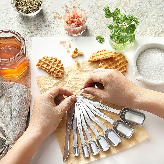 Spring Chef Stainless Steel Measuring Cups and Spoons Set of 20 w/Leveler | Nesting Metal Measuring Cups for Kitchen & Rectangular Teaspoon & Tablespoon Measuring Spoons for Dry and Liquid Ingredients