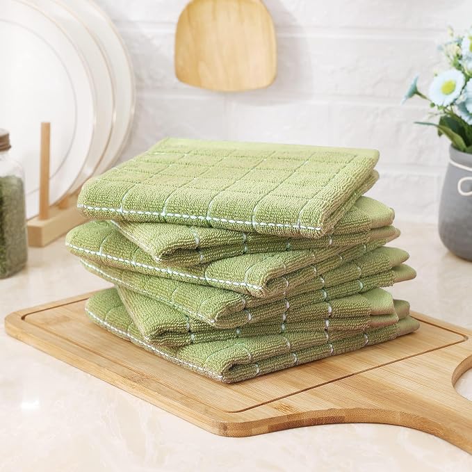 Homaxy 100% Cotton Terry Kitchen Dish Cloths, 12 Pack, Sage Green | Ultra Soft and Absorbent, Suitable for Drying and Washing Dishes