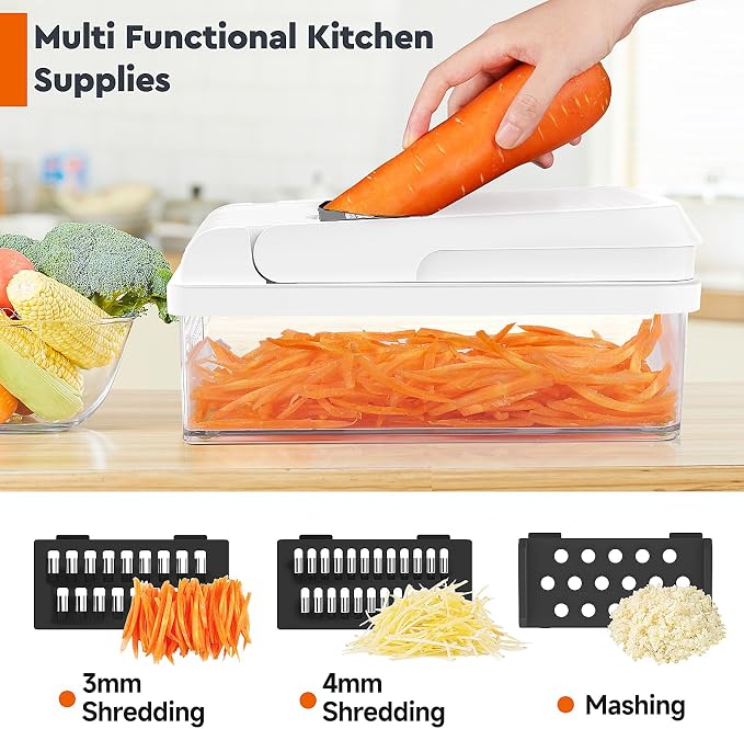 MealHelper 15-in-1 Vegetable Chopper, Food Veggie Chopper With Container | Kitchen Prep Tool, Cheese Grater, Home Essentials & Kitchen Gadgets, with Sharp Stainless Steel Blades(10 Blades, Black)