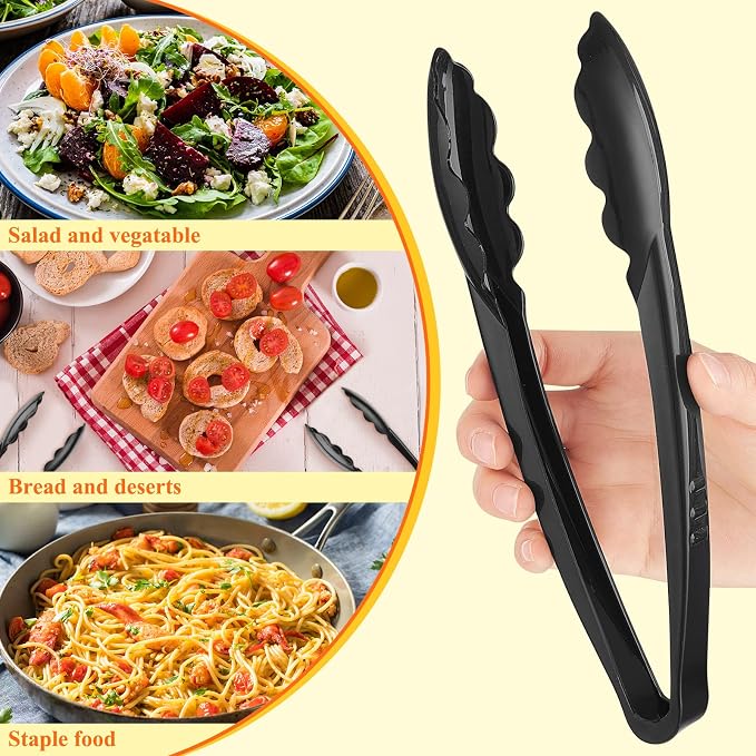 Tessco for you 150 Pcs Plastic Tongs for Serving Bulk, 9 Inch Plastic Disposable Serving Tongs, Heavy Duty Salad Tong for Kitchen, Buffet, BBQ, Events & Catering (Black)