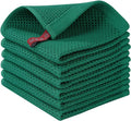 Homaxy 100% Cotton Waffle Weave Kitchen Dish Cloths 6-Pack, Dark Green | 12 x 12 Inches, Ultra Soft Absorbent Dish Towels, Quick Drying Dish Rags with Hanging Loop