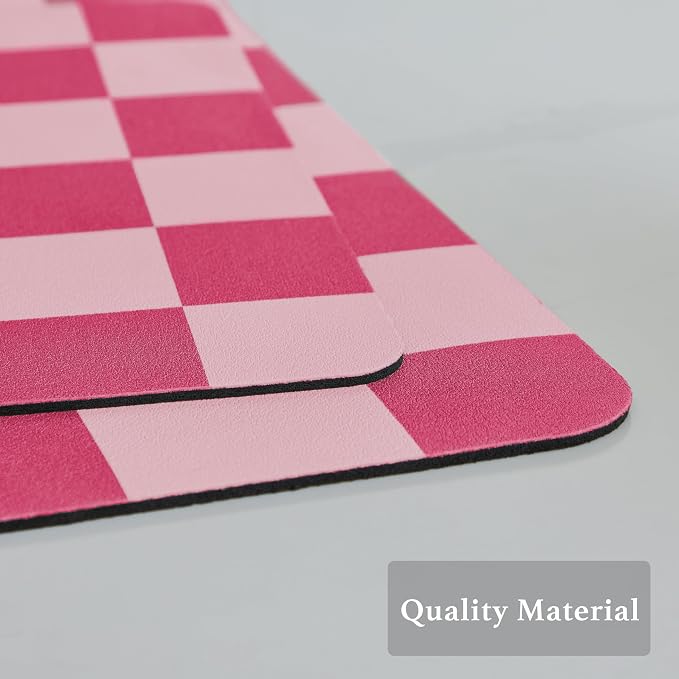Ohocut Checkered Dish Drying Mat for Kitchen Counter, Coffee Bar Station Accessories, Retro Cute Girly Pink Aesthetic Modern Absorbent Drainer Mat Kitchen Drying Mat Easy Clean, Hot Pink 16" x 24"