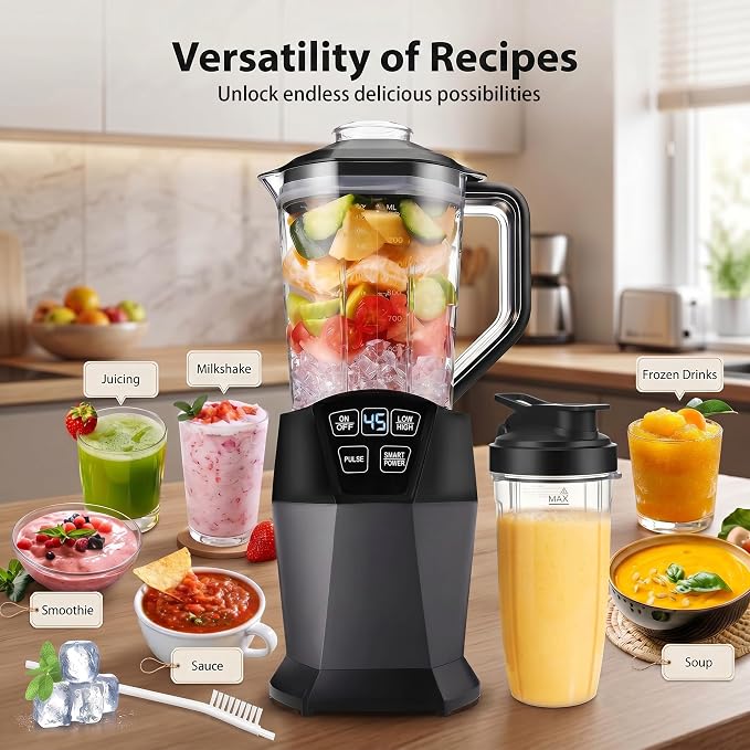 Liebe&Lecker 1200W Smoothie Blender, 50oz Juicer Machines | Milkshake Maker with 50-Oz Jar, 28-oz To-Go Cups & Spout Lids, or Frozen Drinks, Meal Prep, Zero BPA