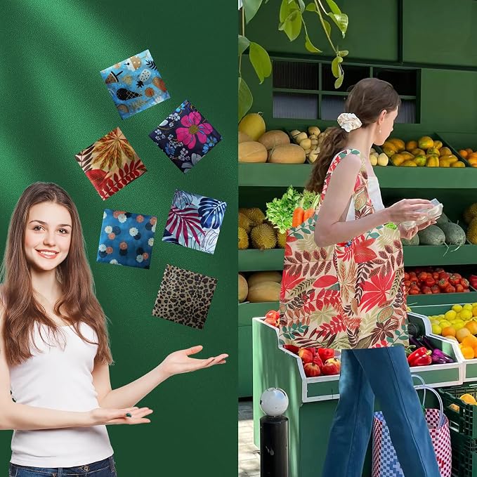 Foldable Reusable Shopping Bags,6 Pack Heavy Duty Tote for Grocery | Lightweight Polyester, machine washable. Compact fold fits in purse. Sturdy 50lb capacity. Great for groceries&travel,Beach