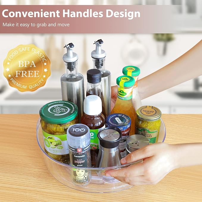 Guzon 6 Pack Lazy Susan Turntable, 11.5" Rotating Organizer with Handles | Pantry Organizers and Storage, Clear BPA-Free Spice Rack for Cabinet, Kitchen, Refrigerator, Table Top, Pantry, Countertop