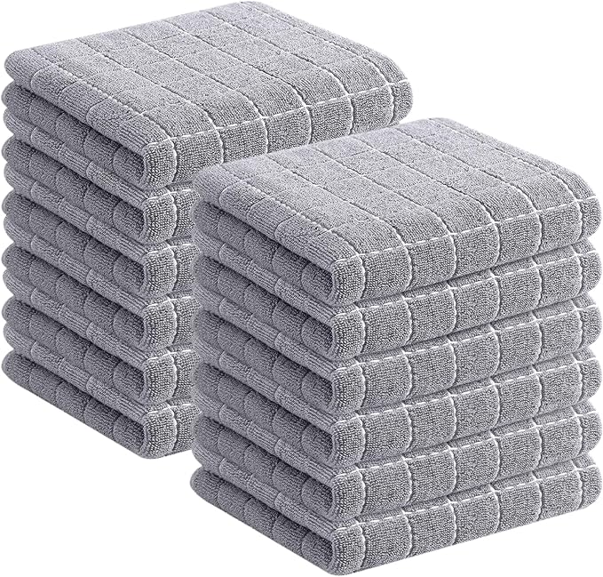 Homaxy 100% Cotton Terry Kitchen Towels, 12 Pack, Light Grey | Ultra Soft and Absorbent Dish Towels for Kitchen, Suitable for Drying and Washing Dishes
