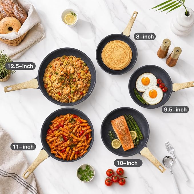 GiPP Nonstick Frying Pan Skillet with Lid - 11" Grey Granite Non Stick Pans, Omelette Pan with Heat-Resistant Handle, Compatible with All Stovetops, PFOA Free