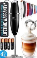 Zulay Kitchen Powerful Milk Frother Wand With Duracell Batteries - Ultra Fast Handheld Drink Mixer - Electric Whisk Foam Maker for Coffee, Lattes, Cappuccino & Matcha - Z1 Motor - Metallic Black