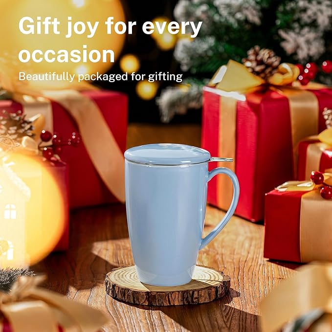 Sweese 15 OZ Porcelain Tea Mug with Infuser and Lid, Loose Leaf Tea Cup, Gifts for Tea Lover, Lilac