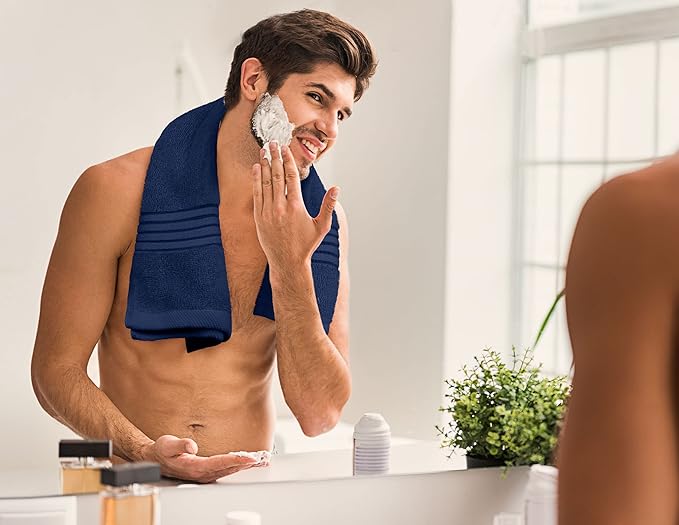 Utopia Towels 8 Piece Premium Towel Set, 2 Bath, 2 Hand, and 4 Washcloths, 100% Ring Spun Cotton, Highly Absorbent Towels for Bathroom, Sports, and Hotel, Navy (Pack of 2)