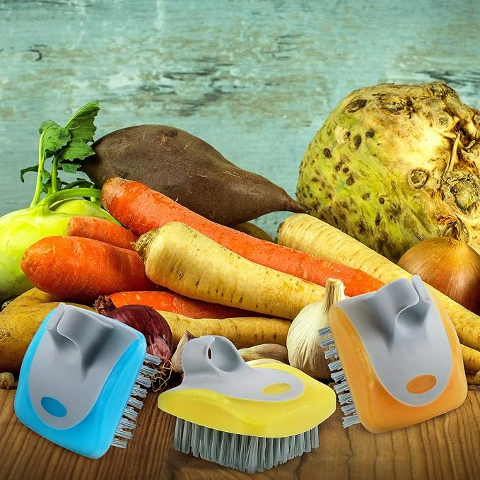 Tatuo 3 Pcs Vegetable Brush Potato Scrubber Vegetable Scrubber for Food | Flexible Bristles Kitchen Brush Silicone Hard and Soft Side Cleaning Fruit Tools for Potatoes, Carrots Kitchen Gadgets Set