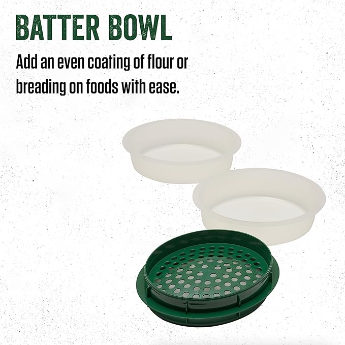 LEM Products Batter Bowl with Lid, Plastic, Translucent and Green | Mess-Free Meat Prep Bowl, Shake to Season Food, Great for Breading, Seasoning, Flour, Chicken, Meat, Seafood, Vegetables