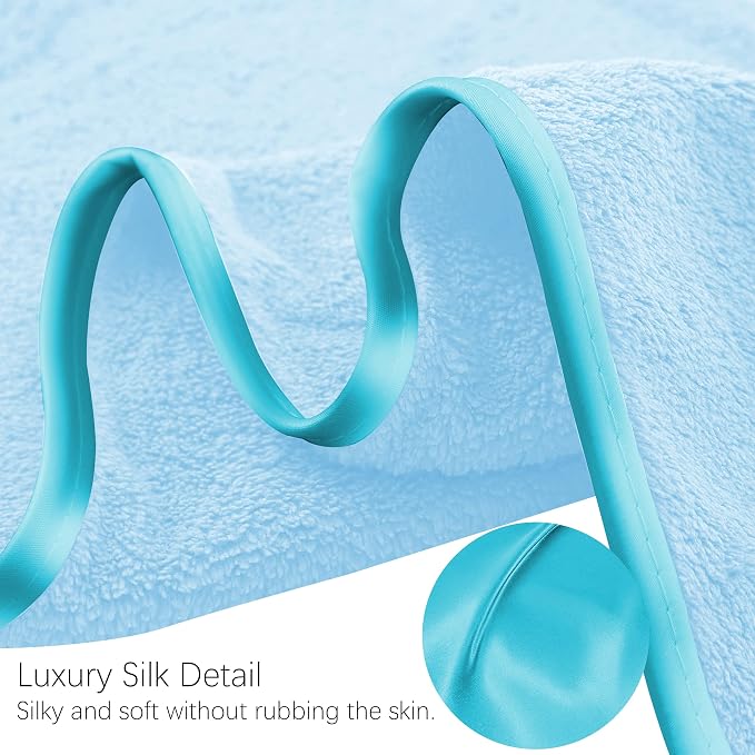 TENSTARS Luxury Silk Hemming Towel Set - Light Thin Quick Drying - 2 Bath Towels 2 Hand Towels 2 Washcloths - Ultra Soft Microfiber Towel for Bath Fitness, Sports, Yoga, Travel (Aquamarine 6 Pieces)