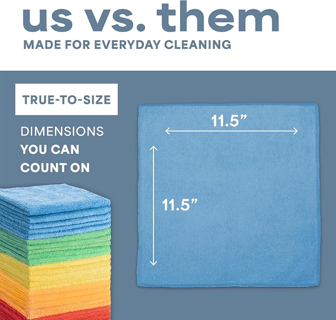 S&T INC. Microfiber Cleaning Cloth, 200 Pack, 11.5" x 11.5" | Bulk Cleaning Cloth for Home and Car, Reusable and Multi-Purpose Cleaning Rags for Business, Machine Washable