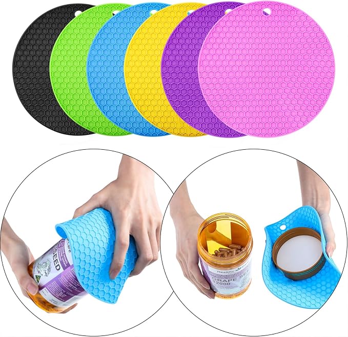 Boao 6 Pack Silicone Trivets Mat, Hot Pad Mat, Pot Holder, Silicone Hot Pad for Kitchen Counter (Black,Yellow,Purple,Green,Red,Blue)