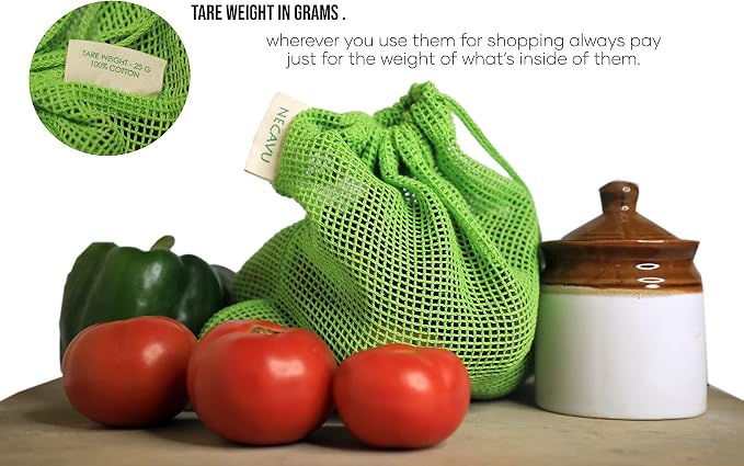 100% Cotton Set of 6 Fridge Bag | Eco-Friendly Natural Vegetables Bags for Fridge Storage & mesh net Vegetable Bag Fridge | Multi-Purpose Eco-Friendly Cotton mesh Bag (Neem Green)