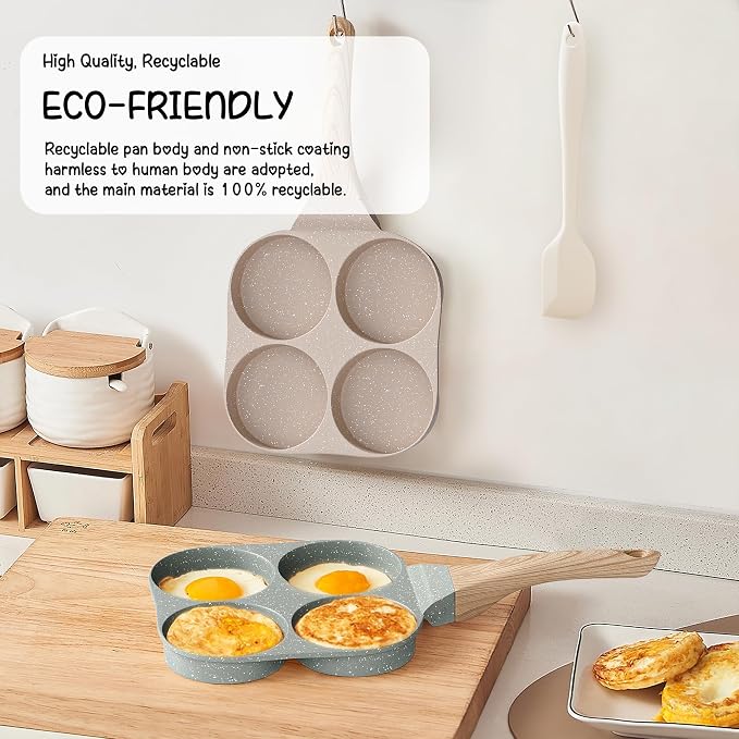 Caannasweis Egg Pan Omelette Pan, 4-Cup Nonstick Granite Omelette Skillet Breakfast Frying Pan Egg Cooker Suitable for Gas Stove & Induction Cookware, PFOA PFOS Free, Green