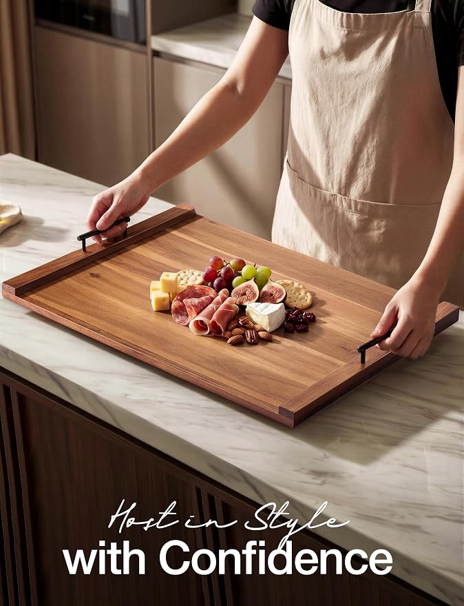 TIDITA 30"Lx22"W Acacia Stove Top Covers for Electric Stove, Metal Handles | Acacia Wood, Metal Handles, Non-Skid Pads, Easy Assembly, Wooden Noodle Board for Gas Stovetop, Gas Stove Cover, Multi-Use