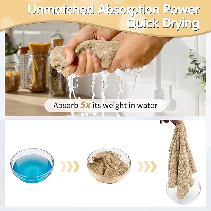Beige Microfiber Cleaning Cloth -Pack of 12, Highly Absorbent Cleaning Rags, 16"X12" All Purpose Cleaning Towels for Housekeeping, Kitchen, Car, Lint Free and Reusable Microfiber Towels
