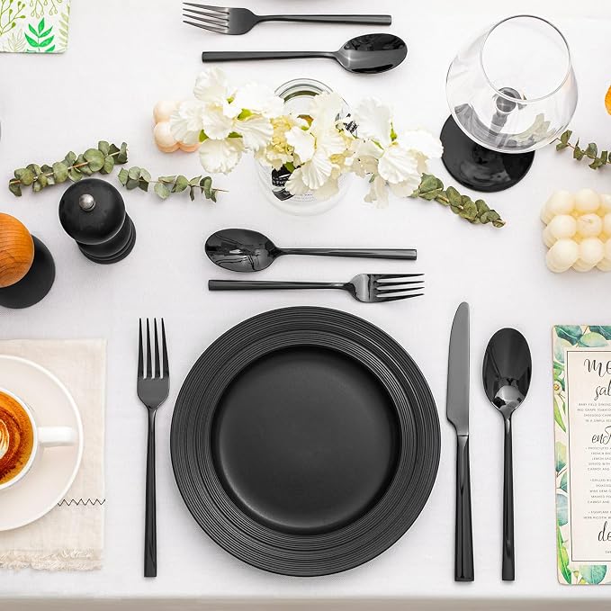Black Silverware Set, 20-Piece Forged Flatware Set Cutlery Set Premium Stainless Steel, Service for 4, for Kitchen, Home, Wedding, Party, Mirror Polished and Dishwasher Safe