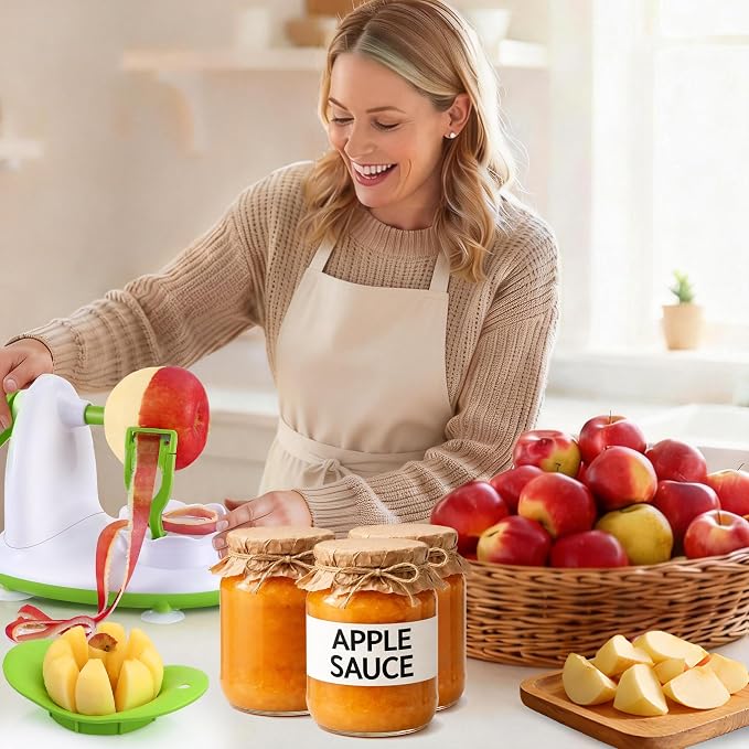 Apple Peeler for Apple Sauce and Pie, 8-Wedge Apple Slicer Corer with Stainless Steel Blades, Upgraded Strong Suction Base, Includes 2 Replacement Blades
