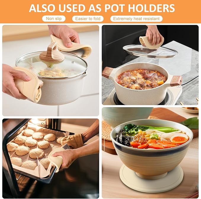 Silicone Trivet Mats 6 Pack Trivets for Hot Dishes Hot Pads for Kitchen, Trivets for Hot Pots and Pans,Heat-Resistant Non-Slip Dinner Plate Mat (Apricot)