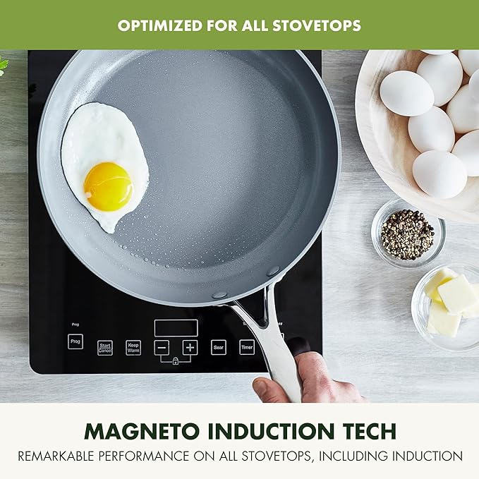 GreenPan Valencia Pro Hard Anodized Healthy Ceramic Nonstick 10" Frying Pan Skillet, PFAS-Free, Induction, Dishwasher Safe, Oven Safe, Gray | PFAS-Free Nonstick Skillet, Induction Ready, All Stovetop Compatible, Eggs & Omelets, Dishwasher Safe, Oven Sa...