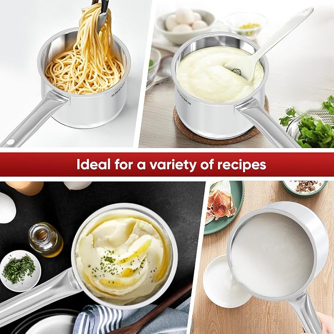 SUNHOUSE 1.5 QT Stainless Steel Sauce Pan with Lid, Small Pot for Cooking | PFOA-Free Uncoated Milk Pan & Butter Warmer, Mini Saucepan with Impact Bonding Base for Induction, Gas, Electric