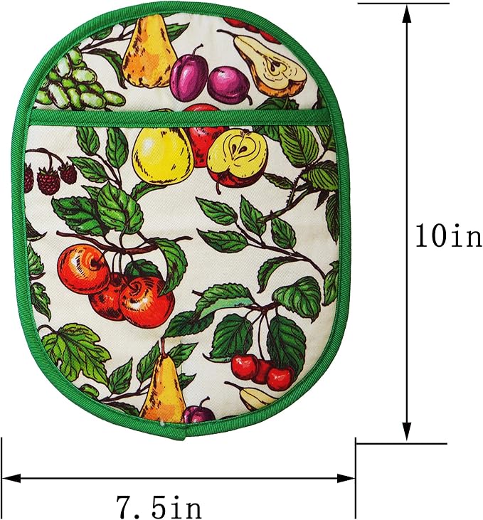 Pot Holders with Transparent Clear Silicone Shell and Nice Friut Flower | Potholders Cotton Lining Set of 2, Heat Resistant to 500 F Kitchen Oven Gloves for Cooking (Friut flower, Potholders)