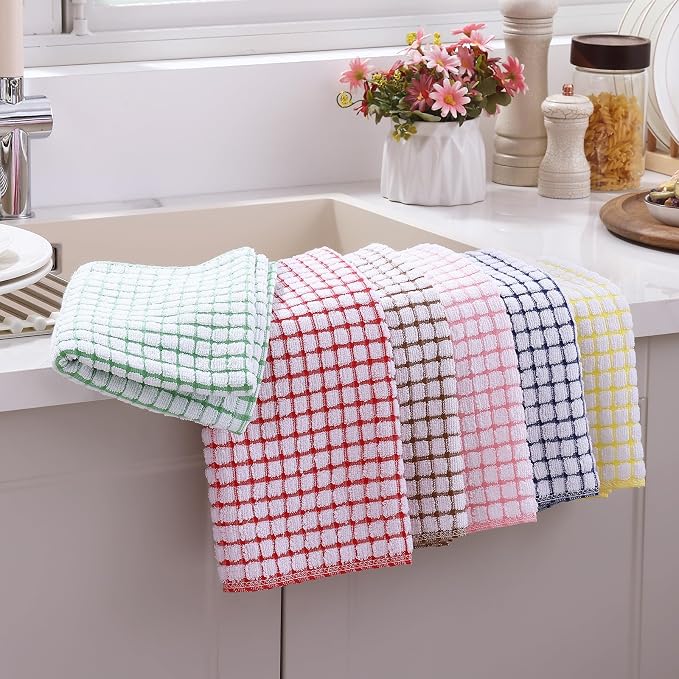 Mordimy Cotton 6 Pack Terry Kitchen Towels, 16 x 25 Inches | Super Soft and Absorbent Dish Towels, Quick Drying Hand Towels for Kitchen Drying, Mixed Color