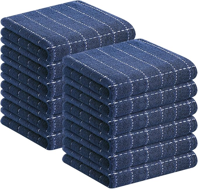 Homaxy 100% Cotton Terry Kitchen Towels, 12 Pack, Navy Blue | Ultra Soft and Absorbent Dish Towels for Kitchen, Suitable for Drying and Washing Dishes