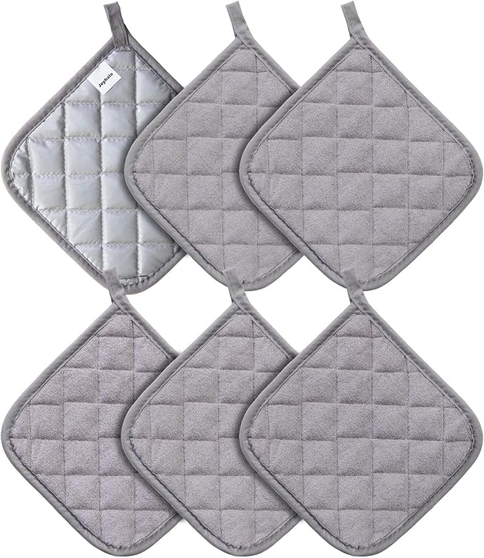 Joyhalo 6 Pack Pot Holders for Kitchen Clearance | Cotton Oven Holder with Great Heat Resistance, Potholders Sets for Kitchen, Countertops, Hot Pots and Pans, Grey
