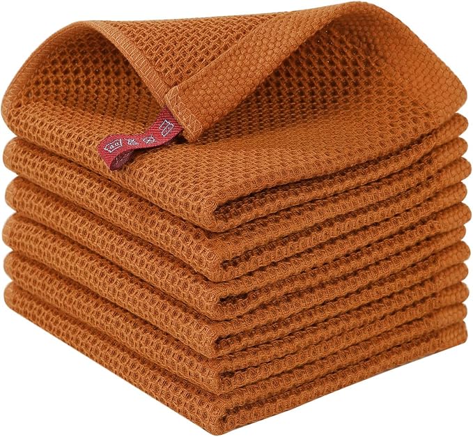Homaxy 100% Cotton Waffle Weave Kitchen Dish Cloths 6-Pack, Burnt Orange | 12 x 12 Inches, Ultra Soft Absorbent Dish Towels, Quick Drying Dish Rags with Hanging Loop