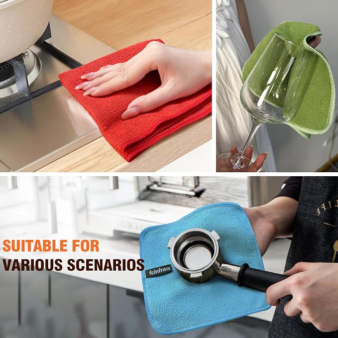 Dish Cloths with Scrub Side, Microfiber Dish Rags Kitchen Washcloths | Absorbent dish cloths for washing dishes with scrubber side Quick dry kitchen wash cloths and dish rags 12 Pack 7Inch Mixing