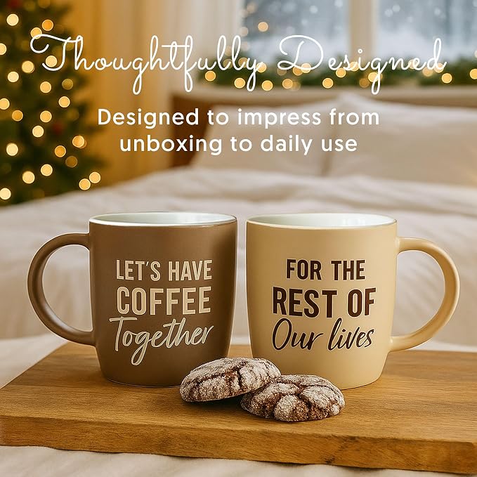 Triple Gifffted Lets Have Coffee Together Mug Set For Couples, 13oz Ceramic | Engagement Wedding Gifts for Couple, Bride & Groom, Newlywed, Bridal Shower, His and Hers, Mr and Mrs, Christmas, Valentine's