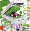 MUELLER HOME Pro-Series 10-in-1 Vegetable Chopper, 8 Blade Onion Mincer | Cutter, Dicer, Fruit Slicer with Container, French Fry Cutter Potato Slicer, Home Essentials, Salad Chopper White Sand/Green