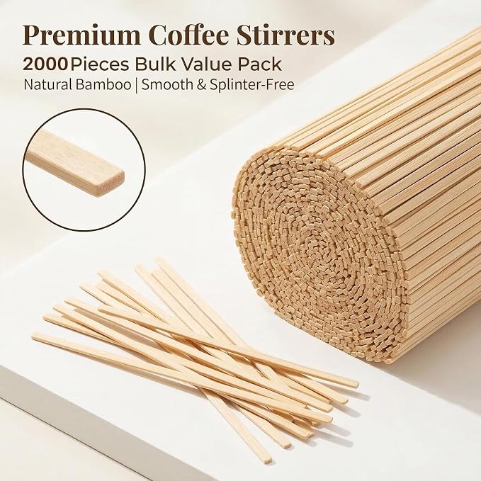 MAQIHAN 2000PCS Coffee Stirrers 5.5" - Bamboo Coffee Stir Sticks Disposable | Hot Drink Beverage Stirrers For Coffee, Milk, Juice, Cocktail And Chocolate, Square Swizzle Sticks For Party And Bar Use
