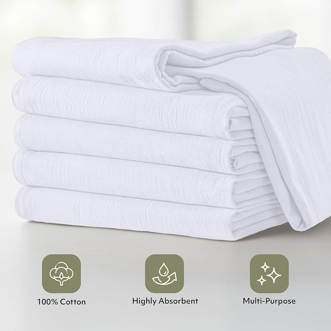 Utopia Kitchen White Flour Sack Towels [12 Pack - 28 x 28 Inch] 100% Cotton | Tea Towels for Cleaning & Drying - Highly Absorbent Kitchen Dish Cloth