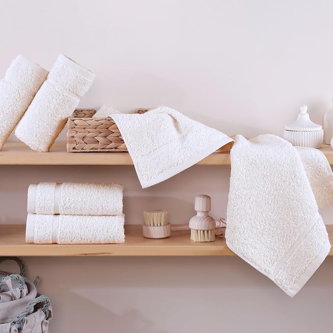 Hawmam Linen Luxury Cotton Washcloths 13x13 Inch - Large Hotel Spa Bathroom Face Towel | 12 Pack | Sea Salt