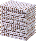 Mordimy Premium Cotton Kitchen Towels 16"x 25", Brown Check Design, 8 Pack | Super Absorbent Terry Kitchen Hand Towels, Large Natural Ring Spun 360 GSM Dish Towels, Soft Tea Towels with Hanging Loop