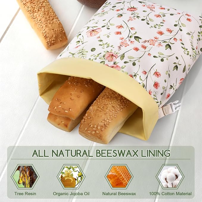 2 Pack Beeswax Bread Bags for Homemade Bread, Sourdough Storage XL 17"x13" | Reusable Bees Wax Bread Bag & Keeper, Natural Canvas with Premium Box for Home Baking, Freezer Storage & Outdoor Use