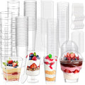 mwellewm 390 Pcs Dessert Cups with Lids and Spoons, 5 OZ Parfait Cups 3 OZ Plastic Desert Cups Clear Mini Shooter Cups for Party Reusable Small Appetizer Serving Fruit Cup Ice Cream Cake Pudding